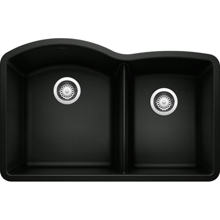 Blanco Diamond Silgranit 60/40 Double Bowl Undermount Kitchen Sink - Coal Black 442909